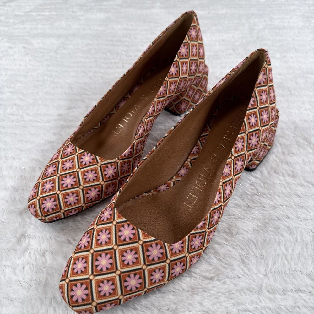 Chelsea & Violet Women's Pink Orange Floral Pumps EUC